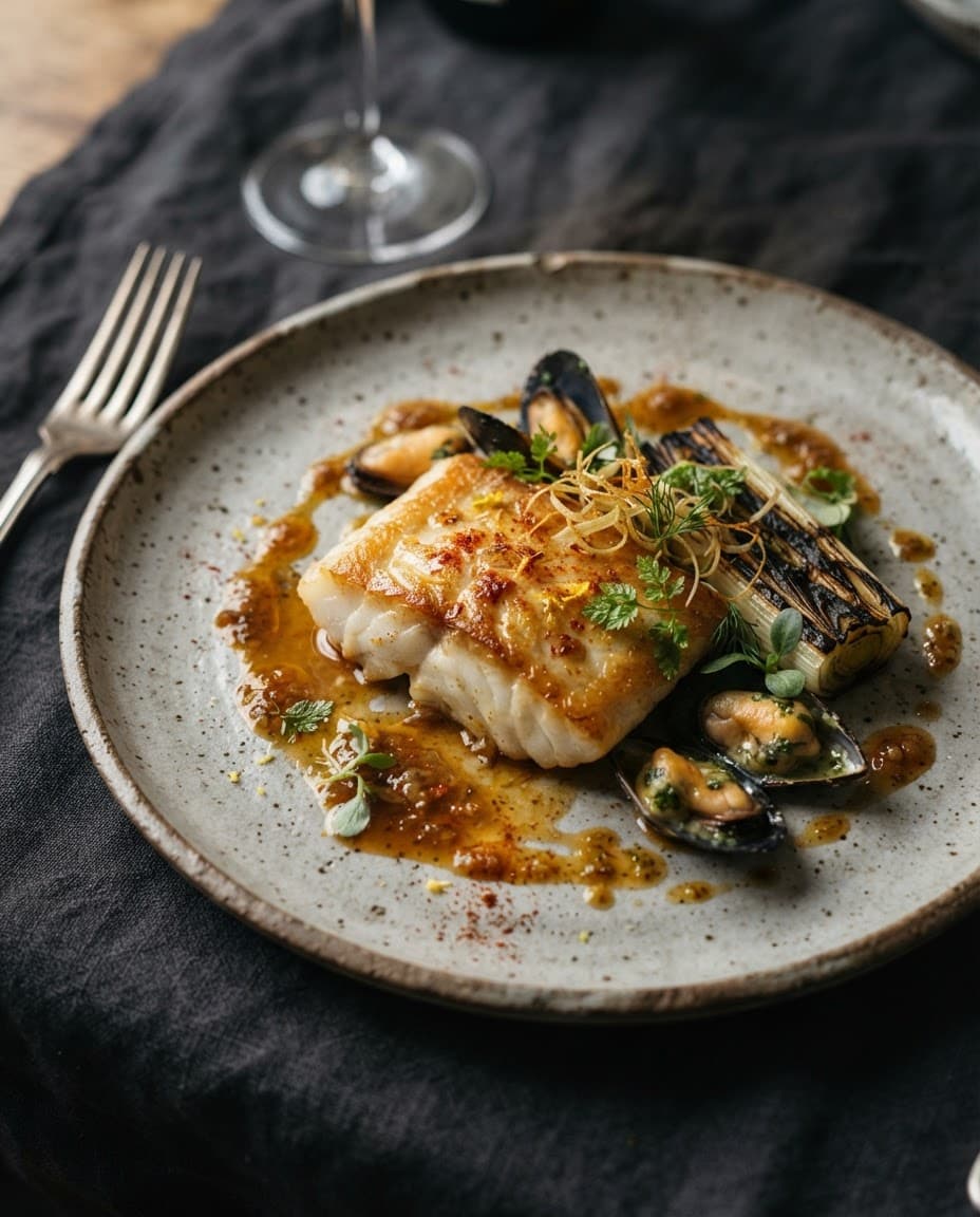 Bord met coquille, beurre blanc en yuzu