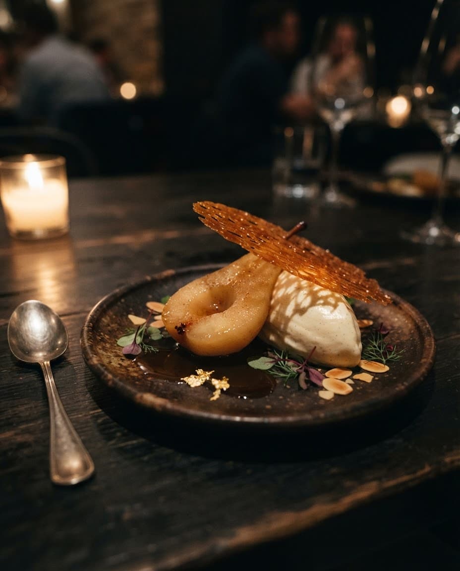 Dessert van de chef met peer en boekweit